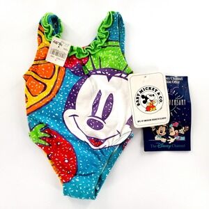 Vtg 90s Disney Baby Mickey & Co Minnie Mouse One Piece Swimsuit Girls 12 mon New